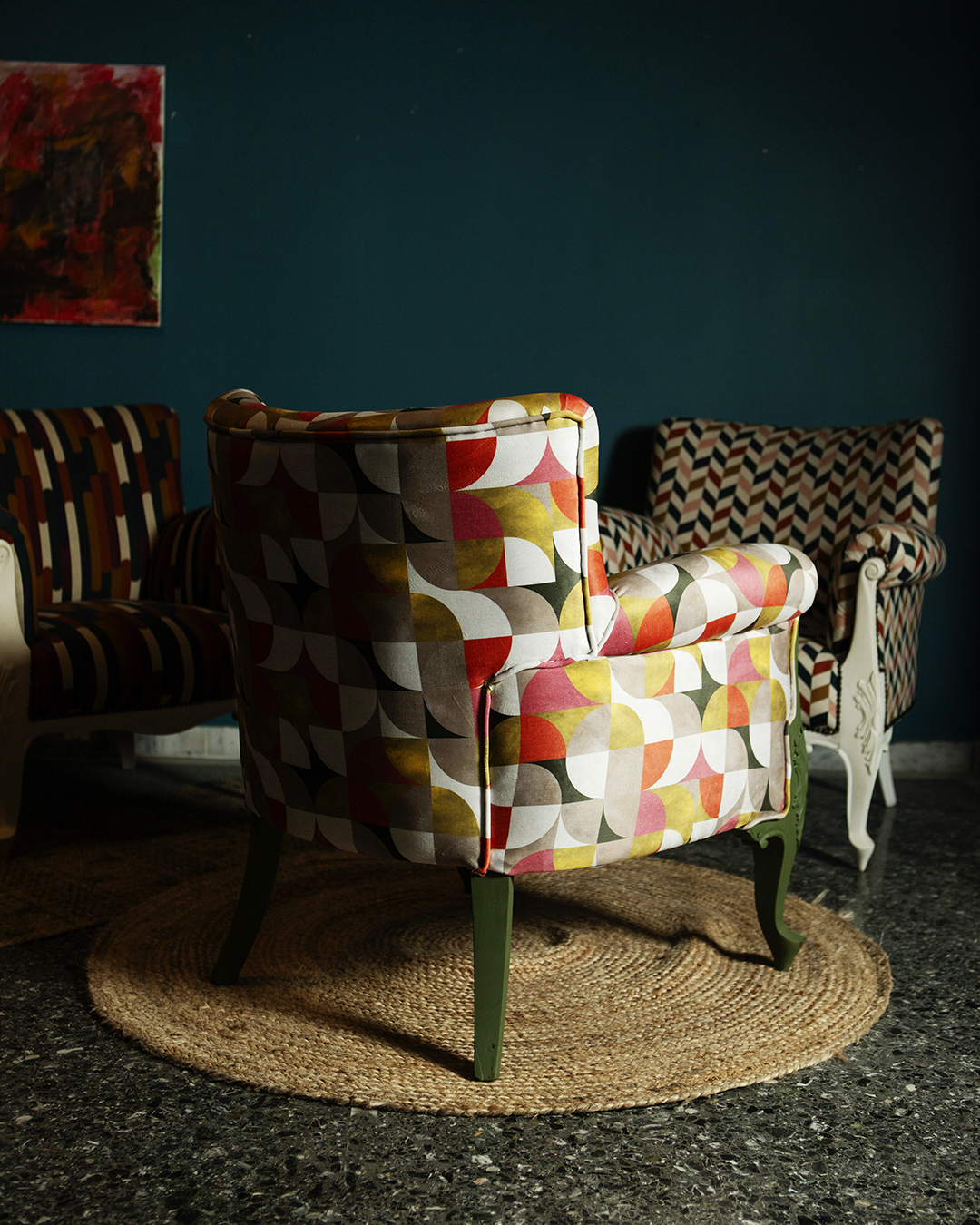 IMG_8883 vintage πολυθρόνα με πράσινο ξύλινο σκελετό